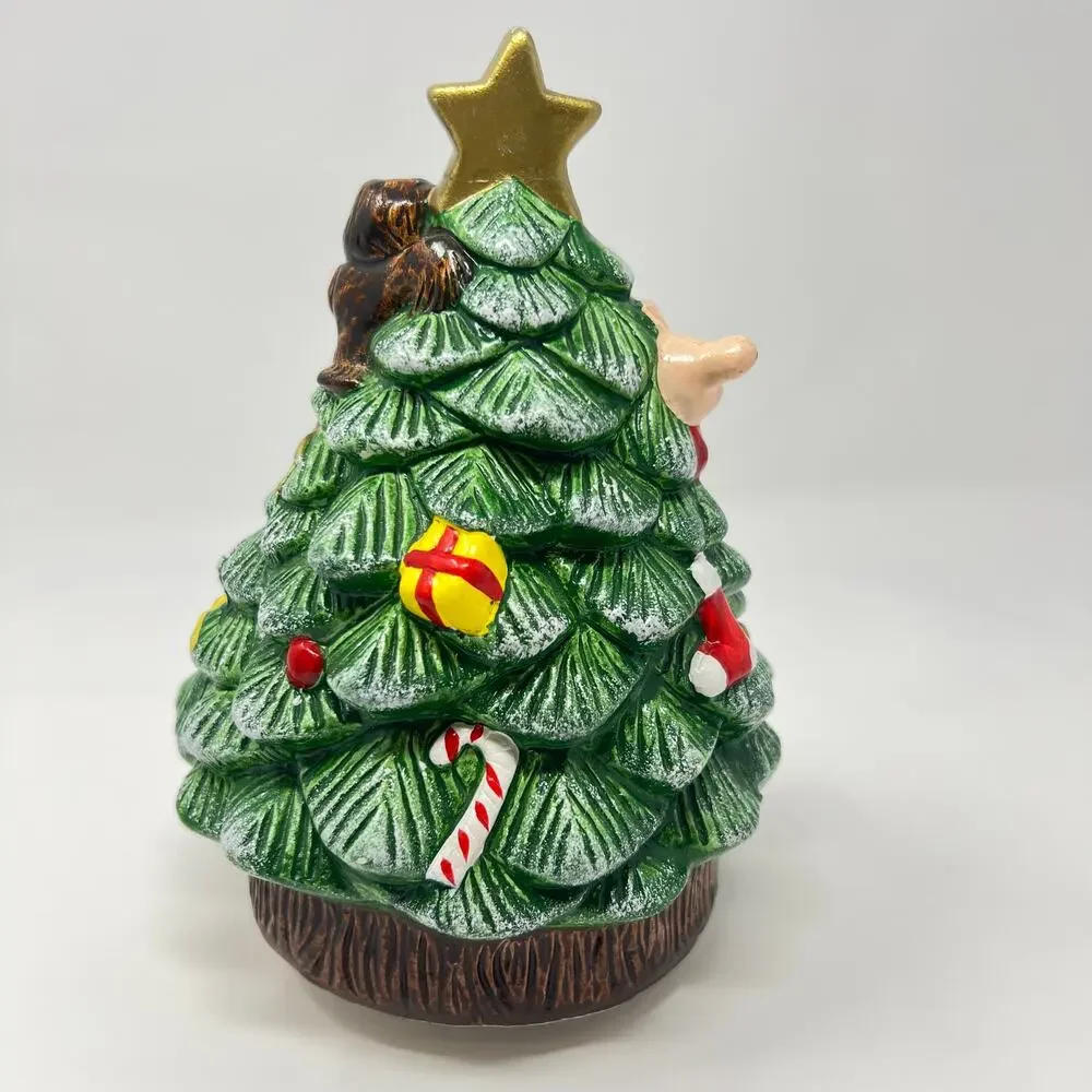 Vintage 70s Winnie the Pooh Ceramic Christmas Tree Music Box Walt Disney Taiwan